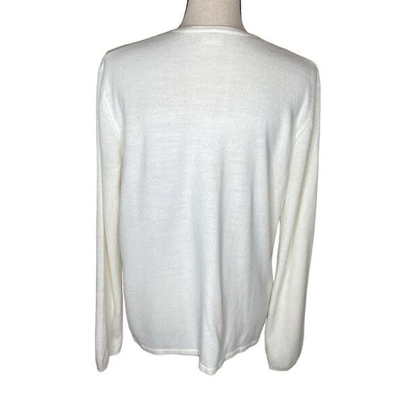 Koret Soft Ivory Grandmacore, Pearlcore Old Money, Vintage V Neck Cardigan Sz L - Picture 3 of 11